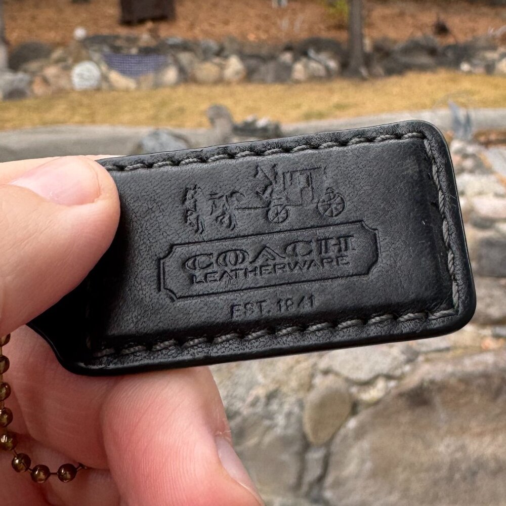 Coach Leatherware Horse and Carriage Leather Hang Tag Key Chain Bag Charm Black